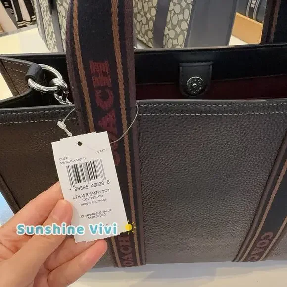 NWT Coach Smith Tote CU997 Leather Silver/Black Multi
